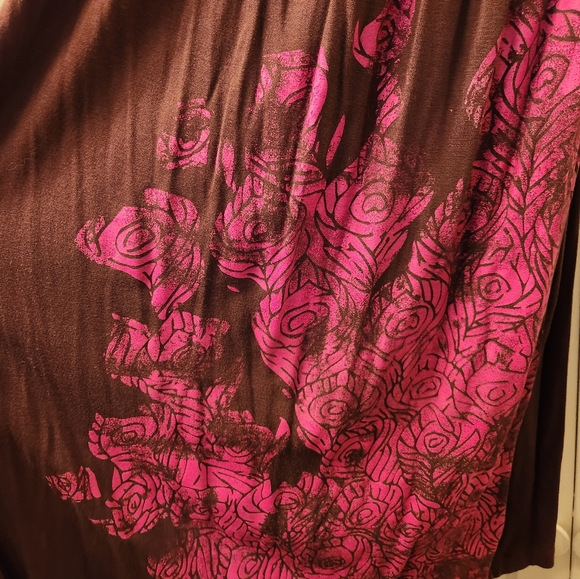 Brown and magenta dress, faux wrap with ties on each side. - Picture 2 of 3